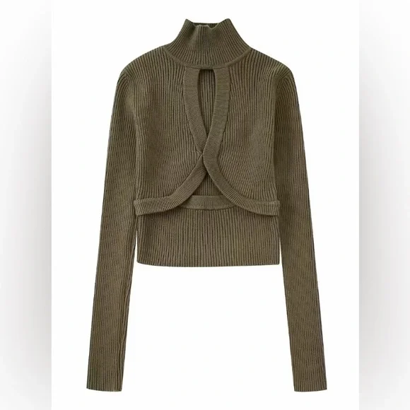 Zara Cut Out Sweater Olive green Large - Picture 7 of 8